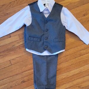 Gray Pinstripe Vest Suit Set